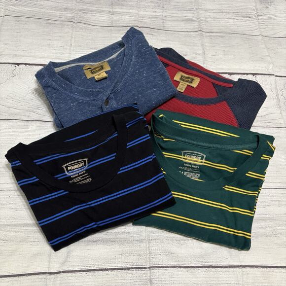 Lot Of 4 Foundry Mens Size 4XLT Pullover Henley Waffle Striped Shirt Long Sleeve - Picture 1 of 16